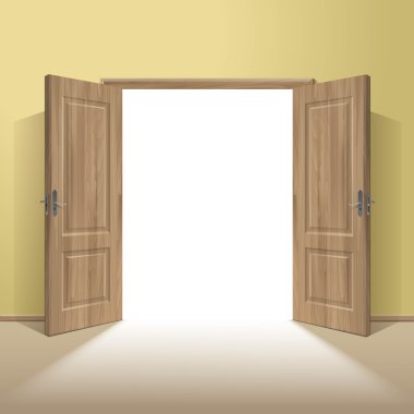 Vector Wood Open Door with Frame Isolated clipart