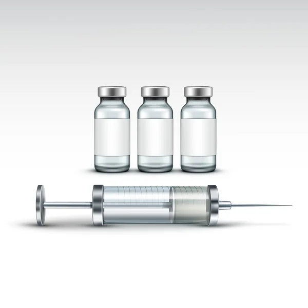 Vector Glass Medical Syringe Isolated on White — Stock Vector