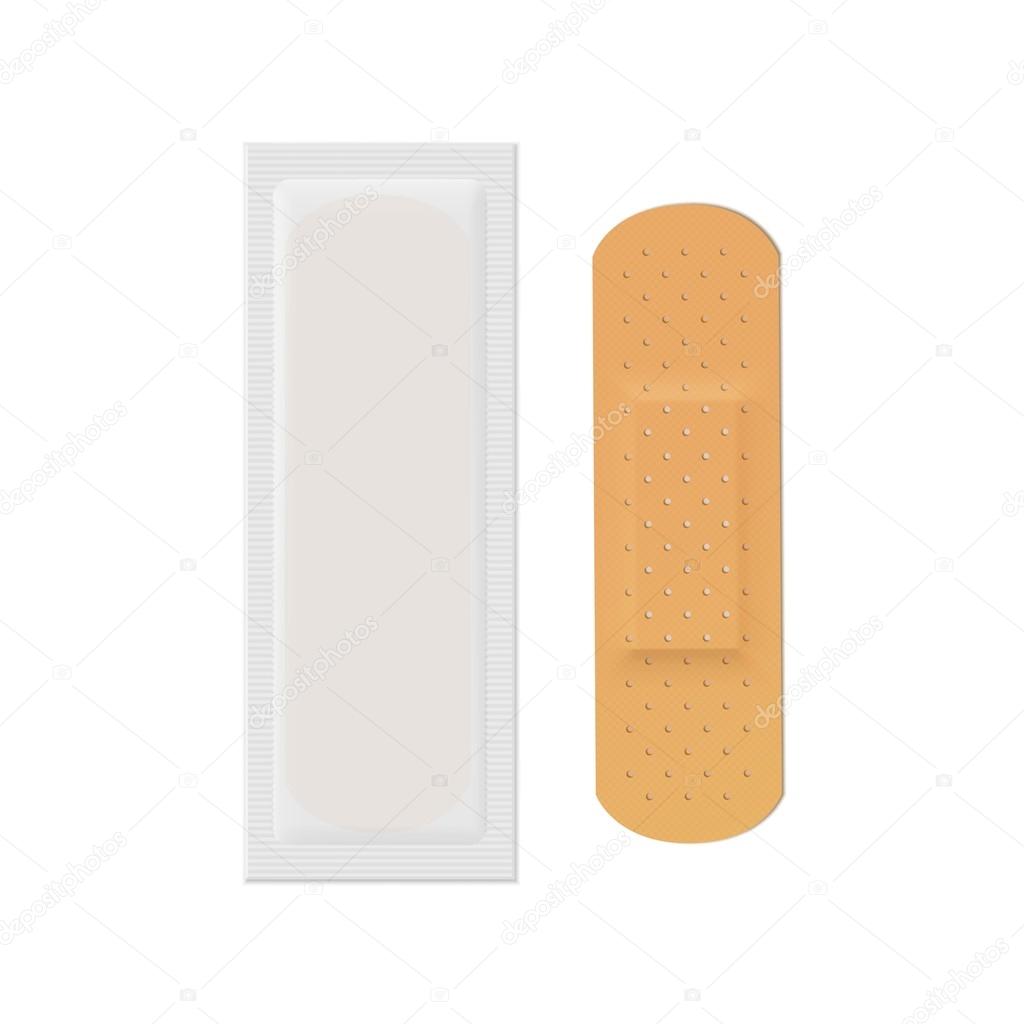Vector Bandage Plaster Aid Band Medical Adhesive Set Isolated on White Background