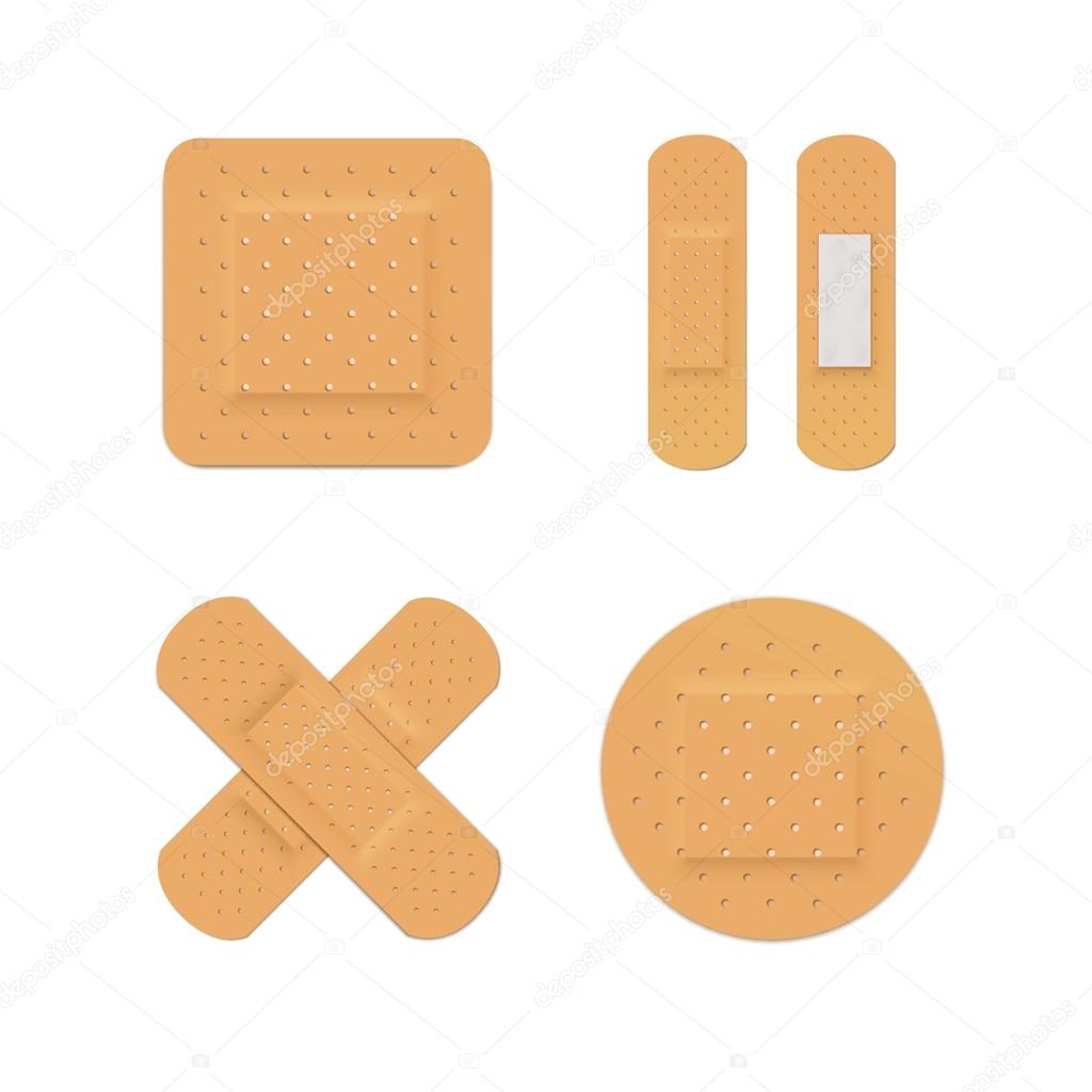 Vector Bandage Plaster Aid Band Medical Adhesive Set Isolated on White Background