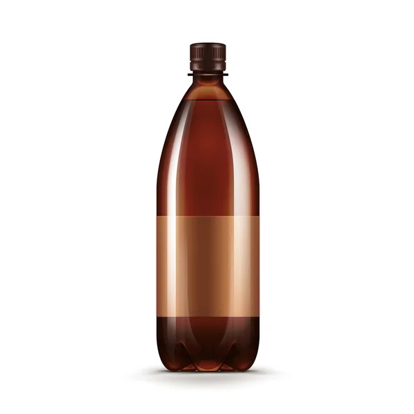 Vector Branco Brown Plastic Water Beer Kvass Garrafa — Vetor de Stock