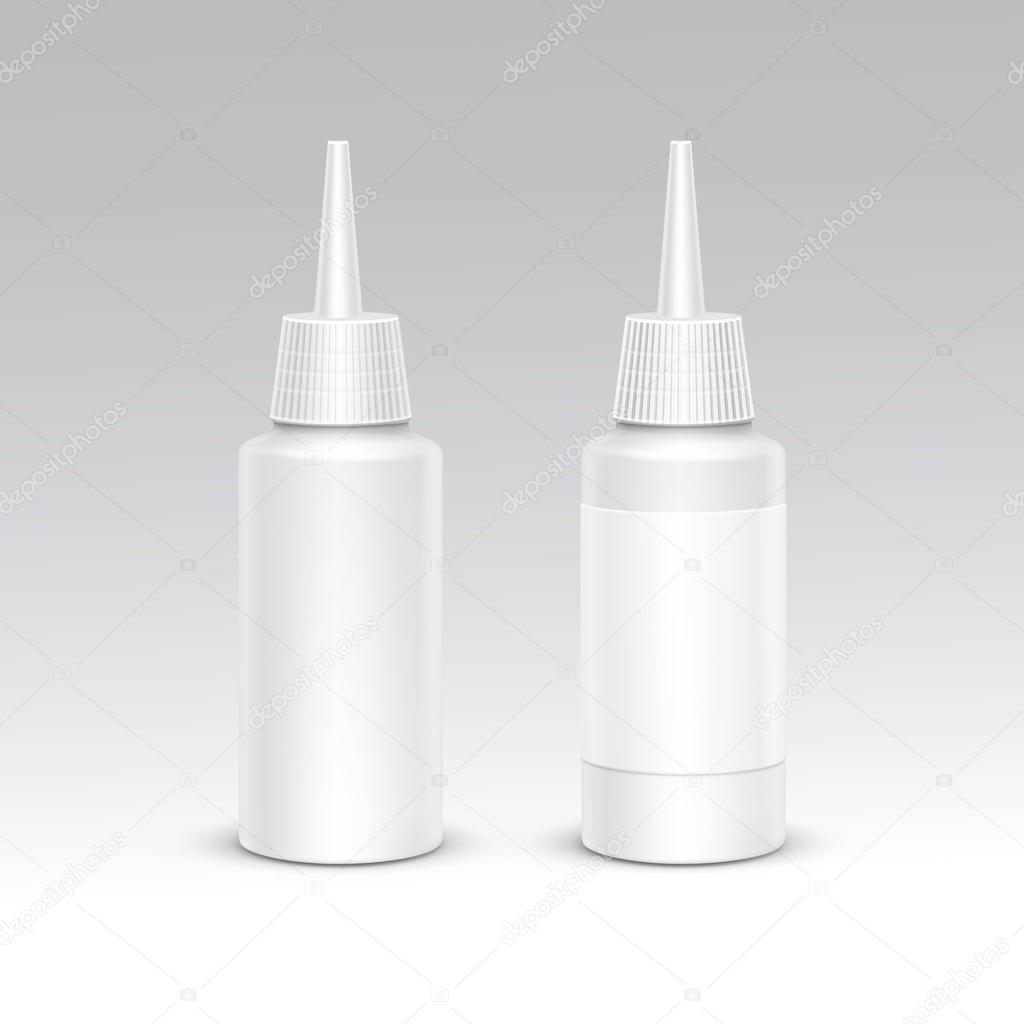 Spray Bottle White Plastic Packaging Container Set. Medical Cosmetic Care. Blank Isolated Vector Illustration