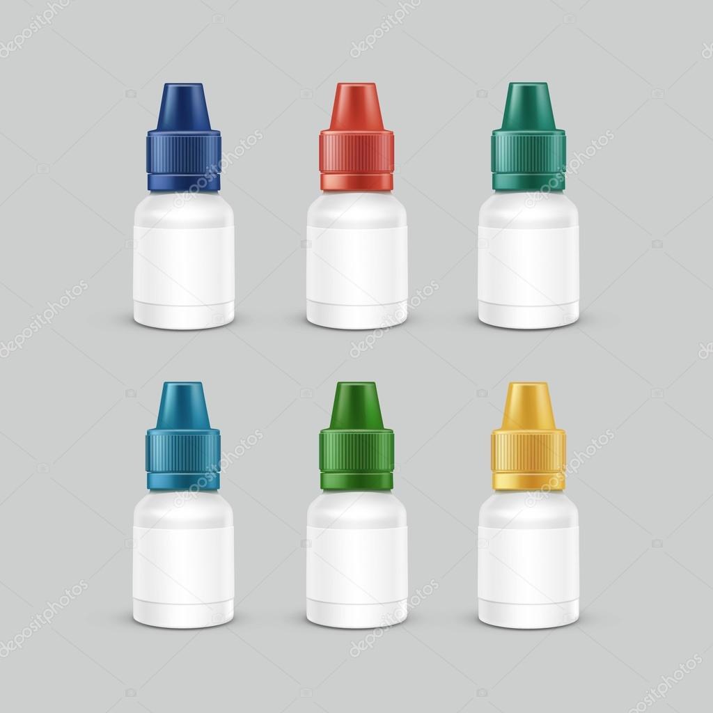 Spray Bottle White Plastic Packaging Container Set. Medical Cosmetic Care. Blank Isolated Vector Illustration