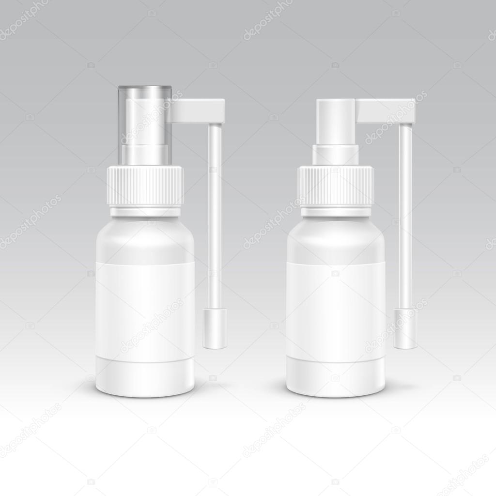 Spray Bottle White Plastic Packaging Container Set. Medical Cosmetic Care. Blank Isolated Vector Illustration