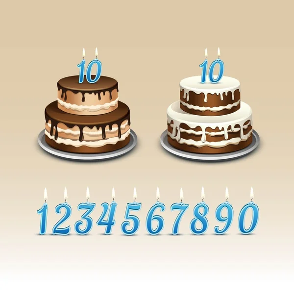 Pastel de cumpleaños con números de velas — Vector de stock