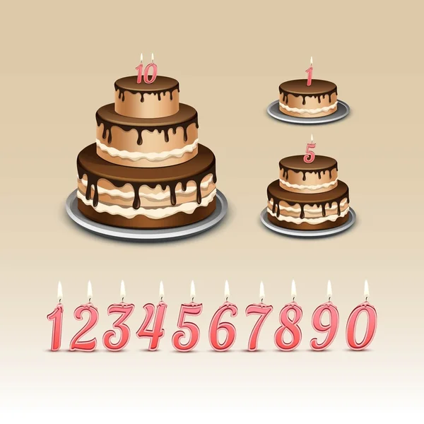 Pastel de cumpleaños con números de velas — Vector de stock