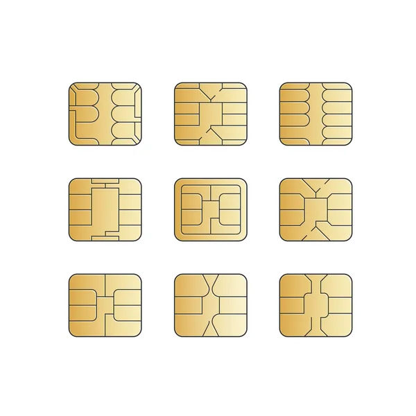 Conjunto de chips de tarjeta SIM de teléfono celular móvil vectorial — Archivo Imágenes Vectoriales