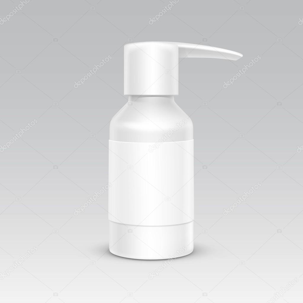 Spray Bottle White Plastic Packaging Container Set. Medical Cosmetic Care. Blank Isolated Vector Illustration