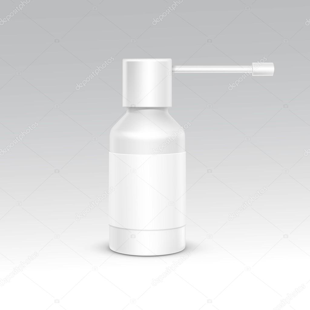 Spray Bottle White Plastic Packaging Container Set. Medical Cosmetic Care. Blank Isolated Vector Illustration