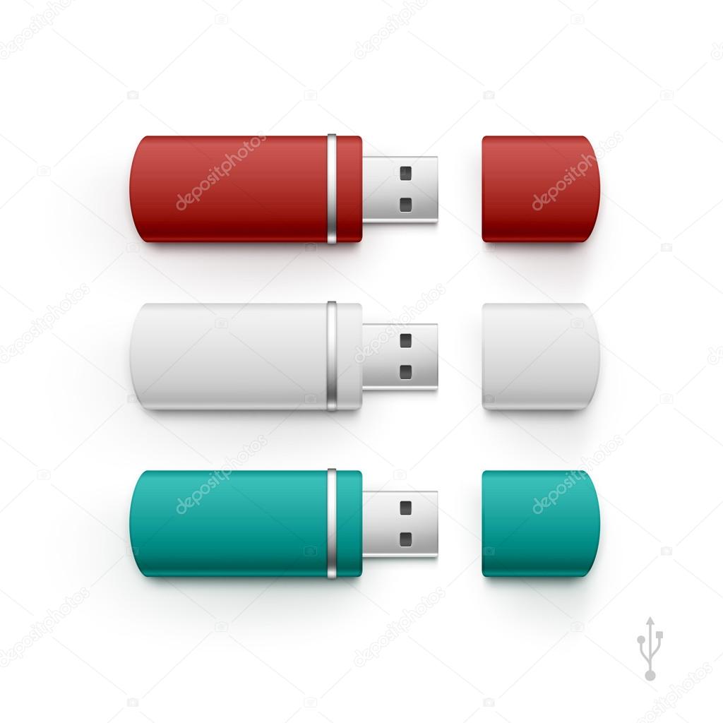 USB Flash Drive Stick Memory Vector Set Isolated