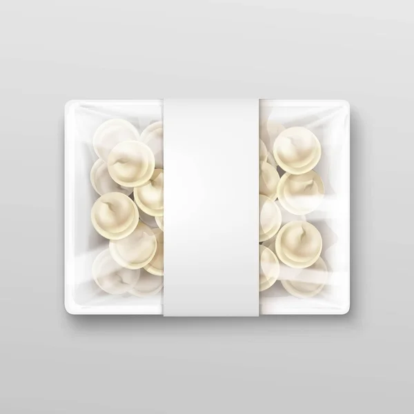 Pelmeni vlees Dumplings Ravioli verpakking — Stockvector