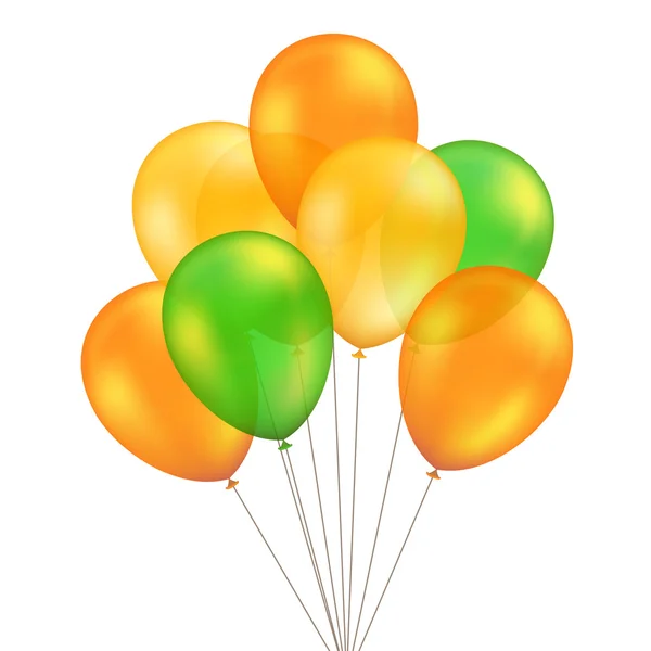 Vector Green Orange Yellow Balloons Set Isolated on Background — Stock Vector