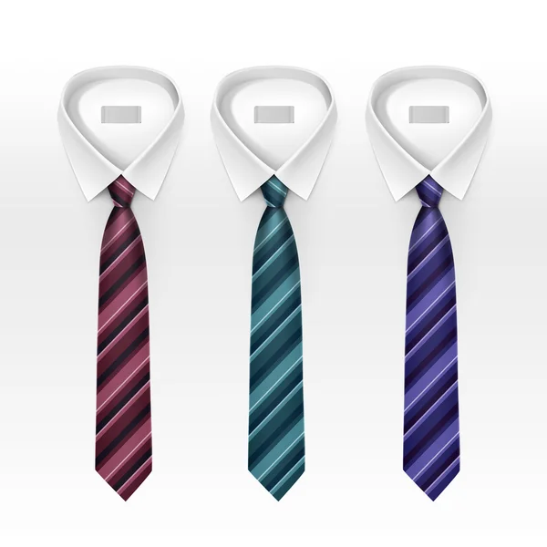 Set of Tied Striped Colored Silk Ties and Bow Ties Collection Vector Realistic Illustration Isolated on White Background — Stock Vector