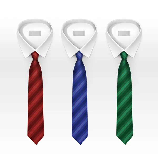 Set of Tied Striped Colored Silk Ties and Bow Ties Collection Vector Realistic Illustration Isolated on White Background — Stock Vector