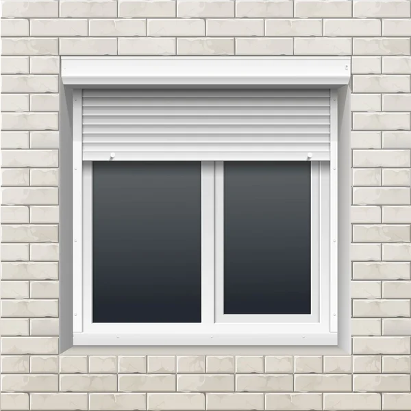 Fenêtre avec volets roulants sur un mur de briques — Image vectorielle