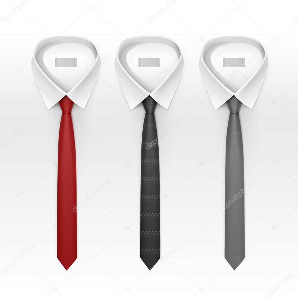 Set of Tied Striped Colored Silk Ties and Bow Ties Collection Vector Realistic Illustration Isolated on White Background