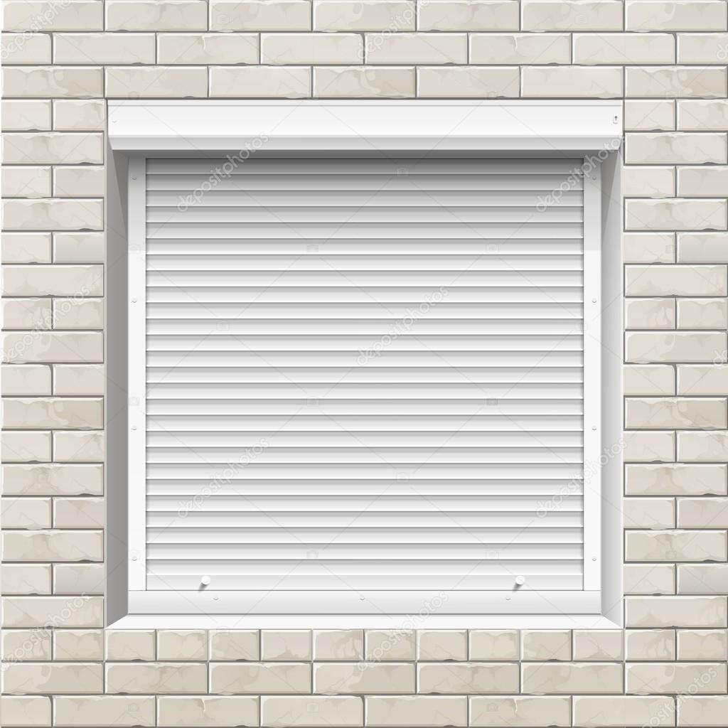 Window with Rolling Shutters on a Brick Wall