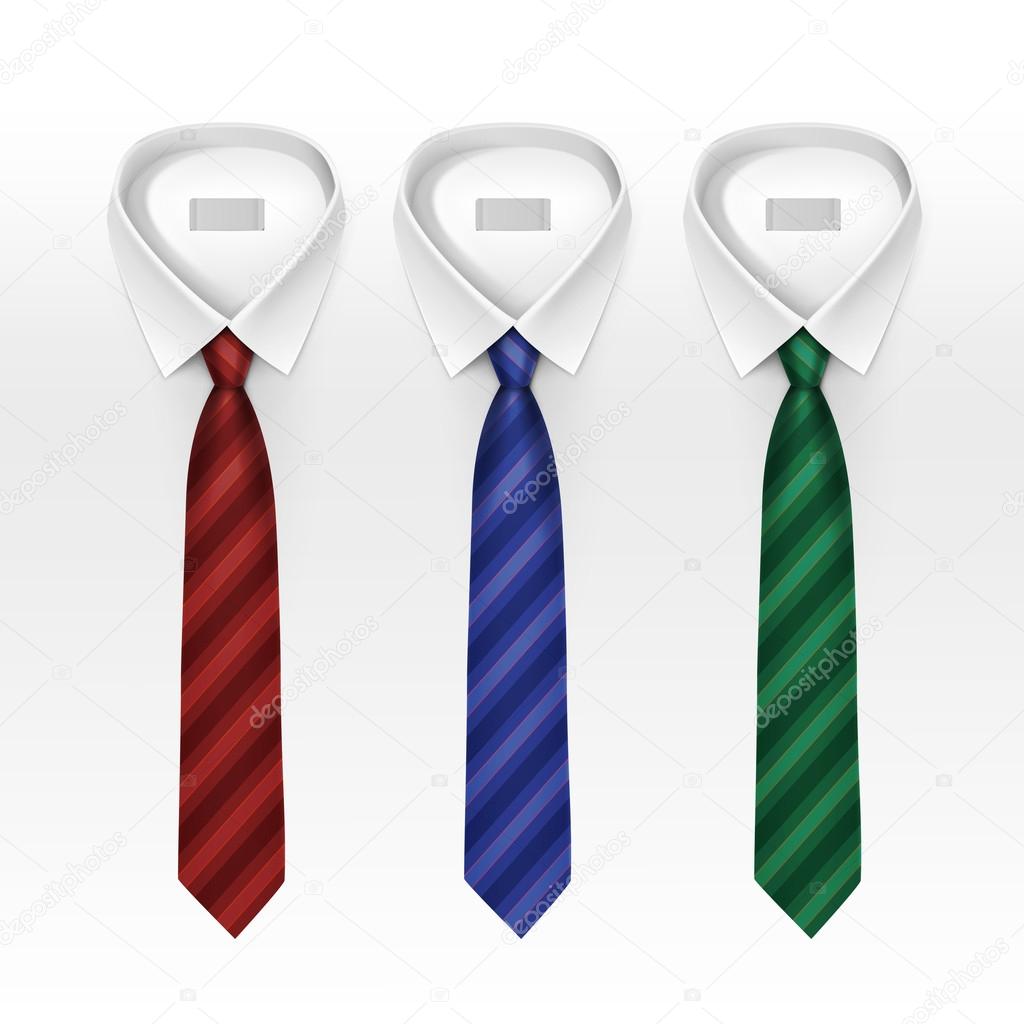 Set of Tied Striped Colored Silk Ties and Bow Ties Collection Vector Realistic Illustration Isolated on White Background