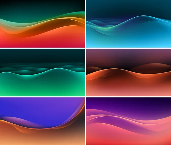 Conjunto vetorial de abstrato colorido multicolorido onda fundos — Vetor de Stock