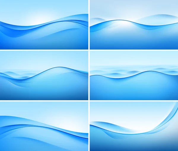 Conjunto de vetores de fundo abstrato onda azul — Vetor de Stock
