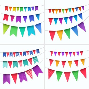 Vector Set of Multicolored Buntings Garlands Flags Isolated clipart