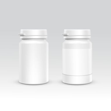 Hapları vektör arka plan üzerinde izole kap şişesiyle boş plastik ambalaj