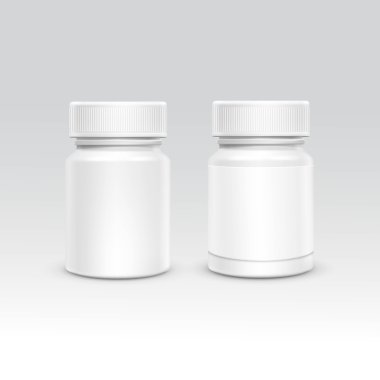 Hapları vektör arka plan üzerinde izole kap şişesiyle boş plastik ambalaj