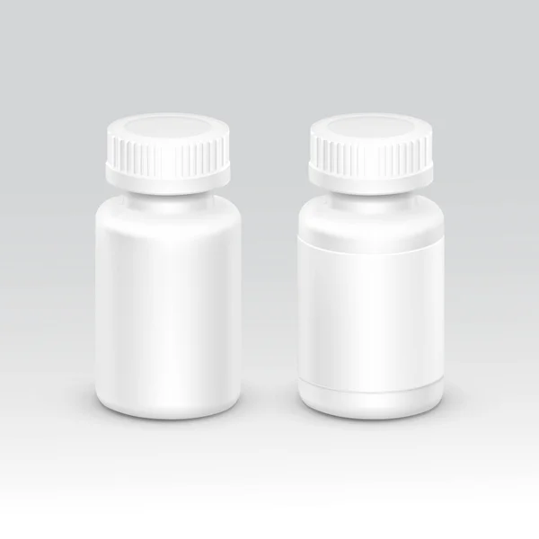 Tomma plastförpackningar flaska med lock för piller vektor isolerad på bakgrunden — Stock vektor