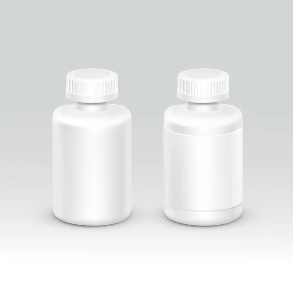 Пустая бутылка пластиковой упаковки с крышкой для вектора таблетки изолированы на заднем плане — стоковый вектор
