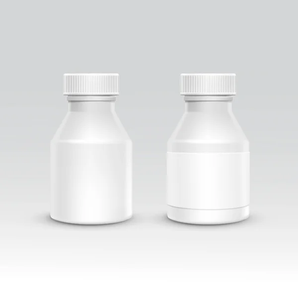 带帽丸矢量背景上孤立的空白塑料包装瓶 — 图库矢量图片