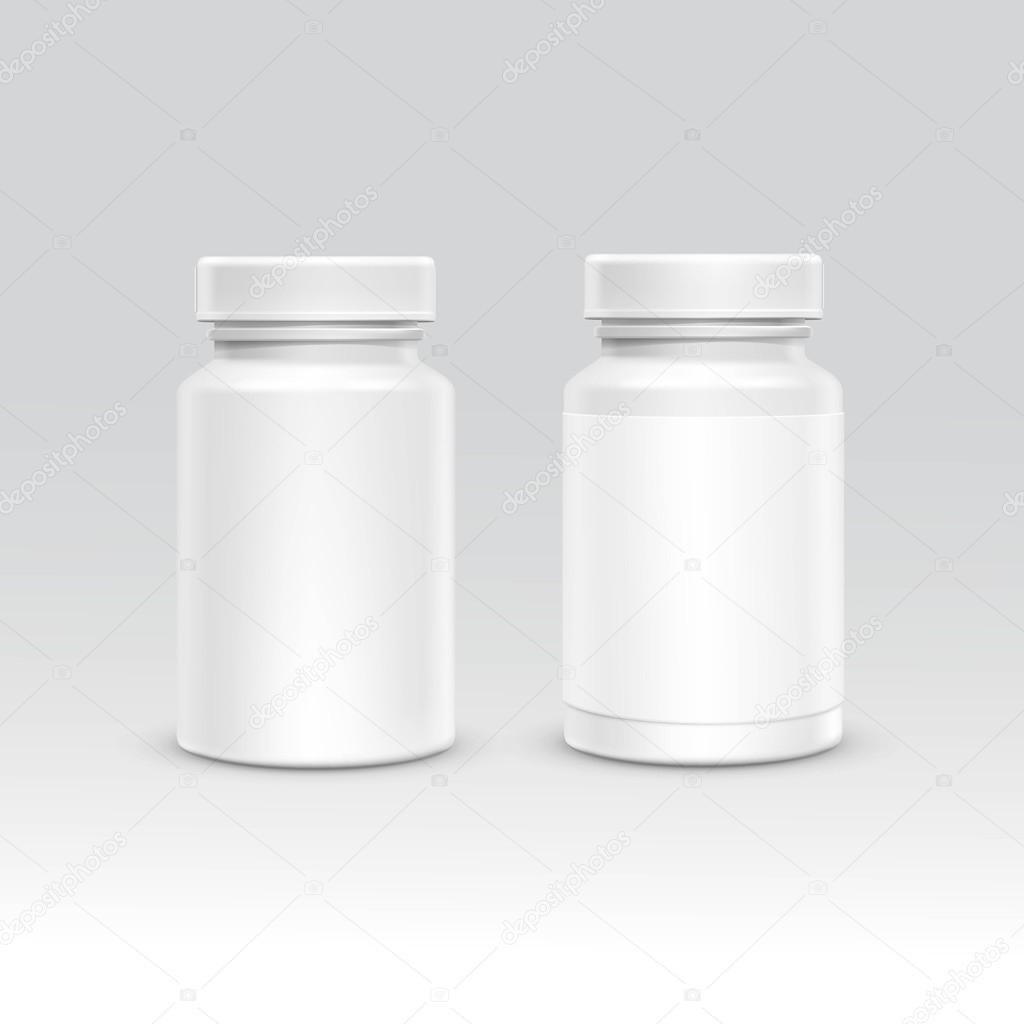 Blank Plastic Packaging Bottle with Cap for Pills Vector Isolated on Background