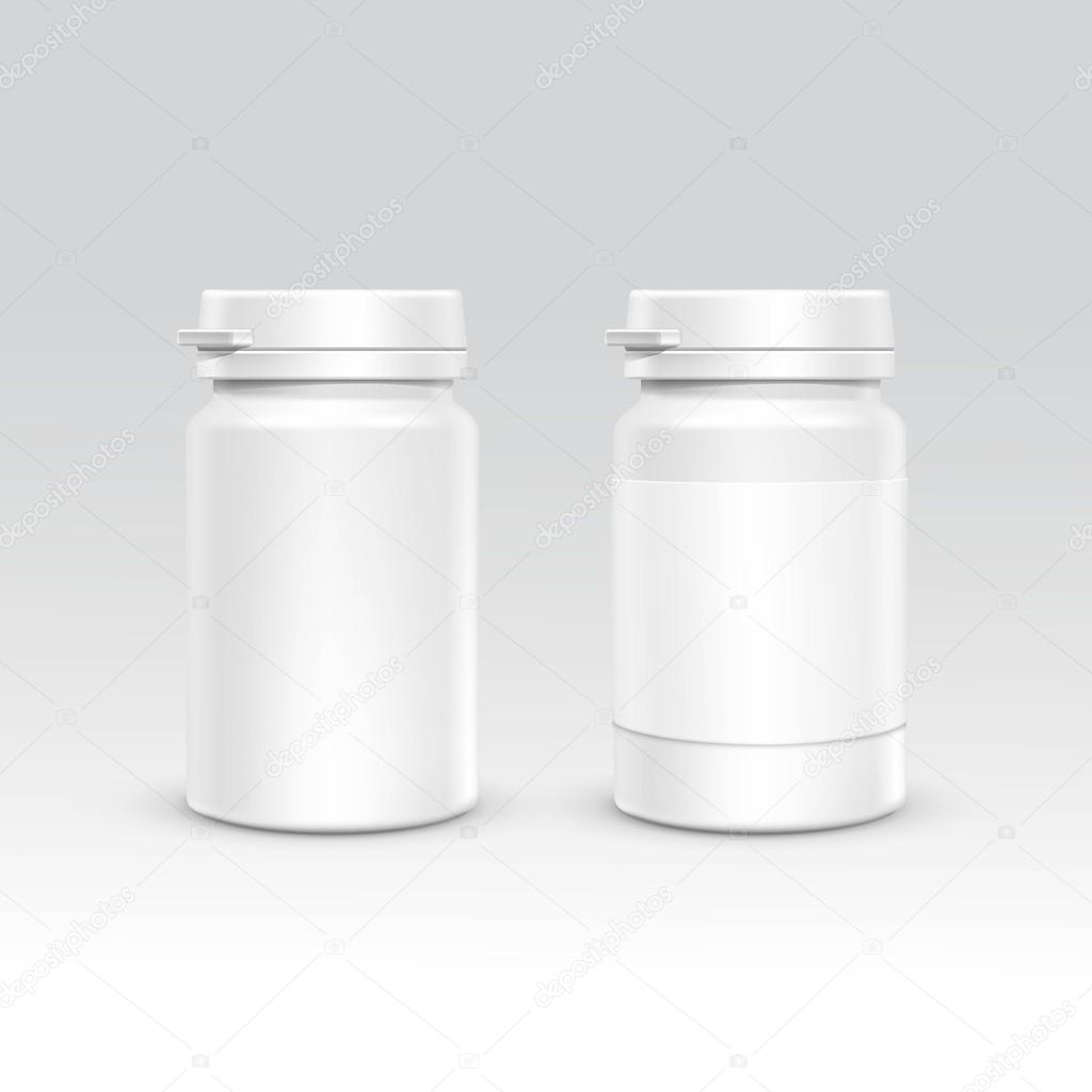 Blank Plastic Packaging Bottle with Cap for Pills Vector Isolated on Background