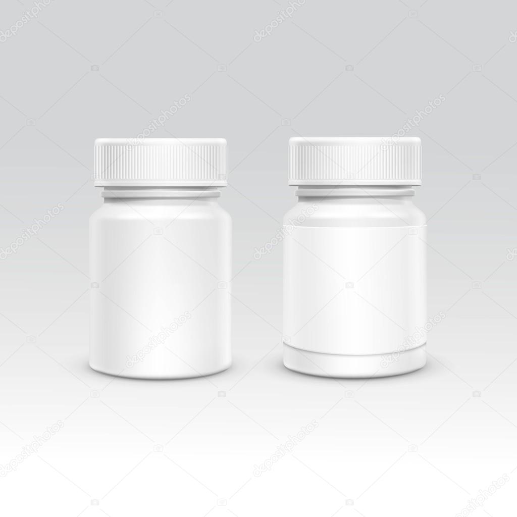 Blank Plastic Packaging Bottle with Cap for Pills Vector Isolated on Background