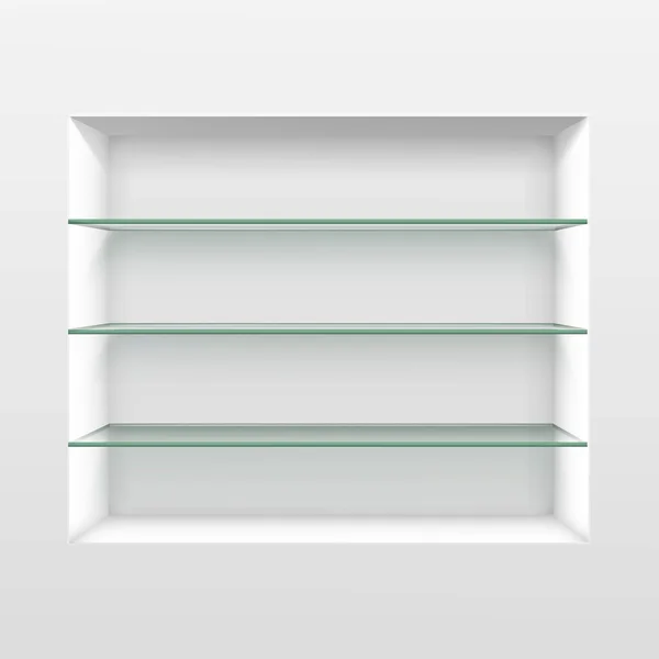 Vektor tomma glas hylla hyllor isolerad på väggen bakgrund — Stock vektor