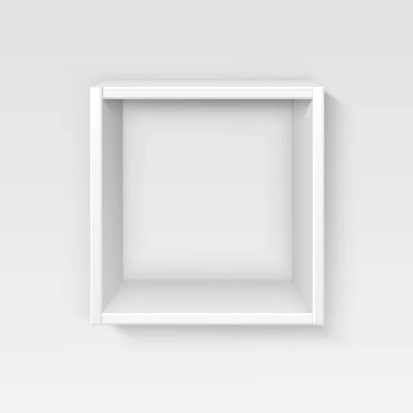 Estantes vacíos blancos del estante del vector aislados en fondo de pared — Vector de stock