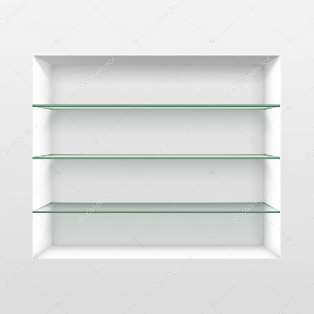 Vector Empty Glass Shelf Shelves Isolated on Wall Background