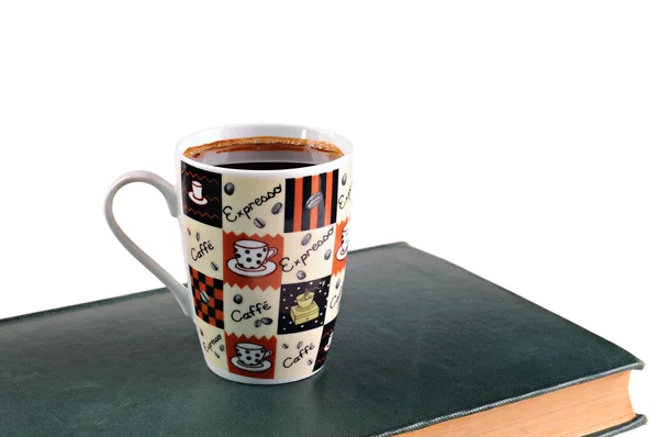 Coffee mug and books on a white background — Stock Photo, Image
