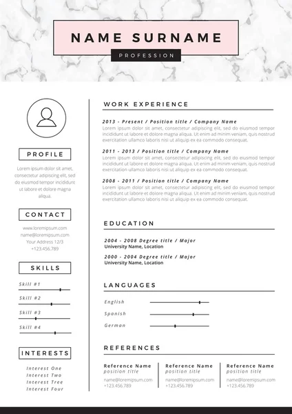 Resume template with marble texture — Stock Vector