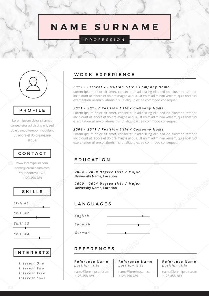 Resume template with marble texture