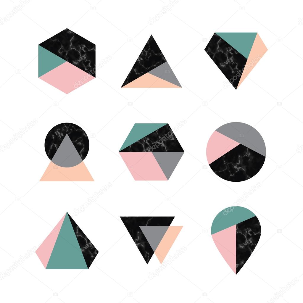 Set of icons, geometric logo with marble texture