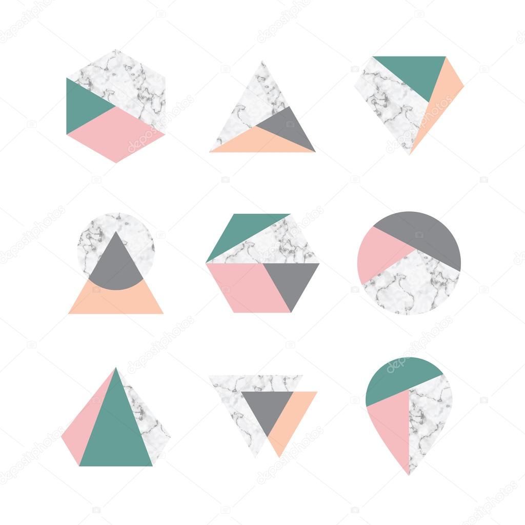 Set of icons, geometric logo with marble texture