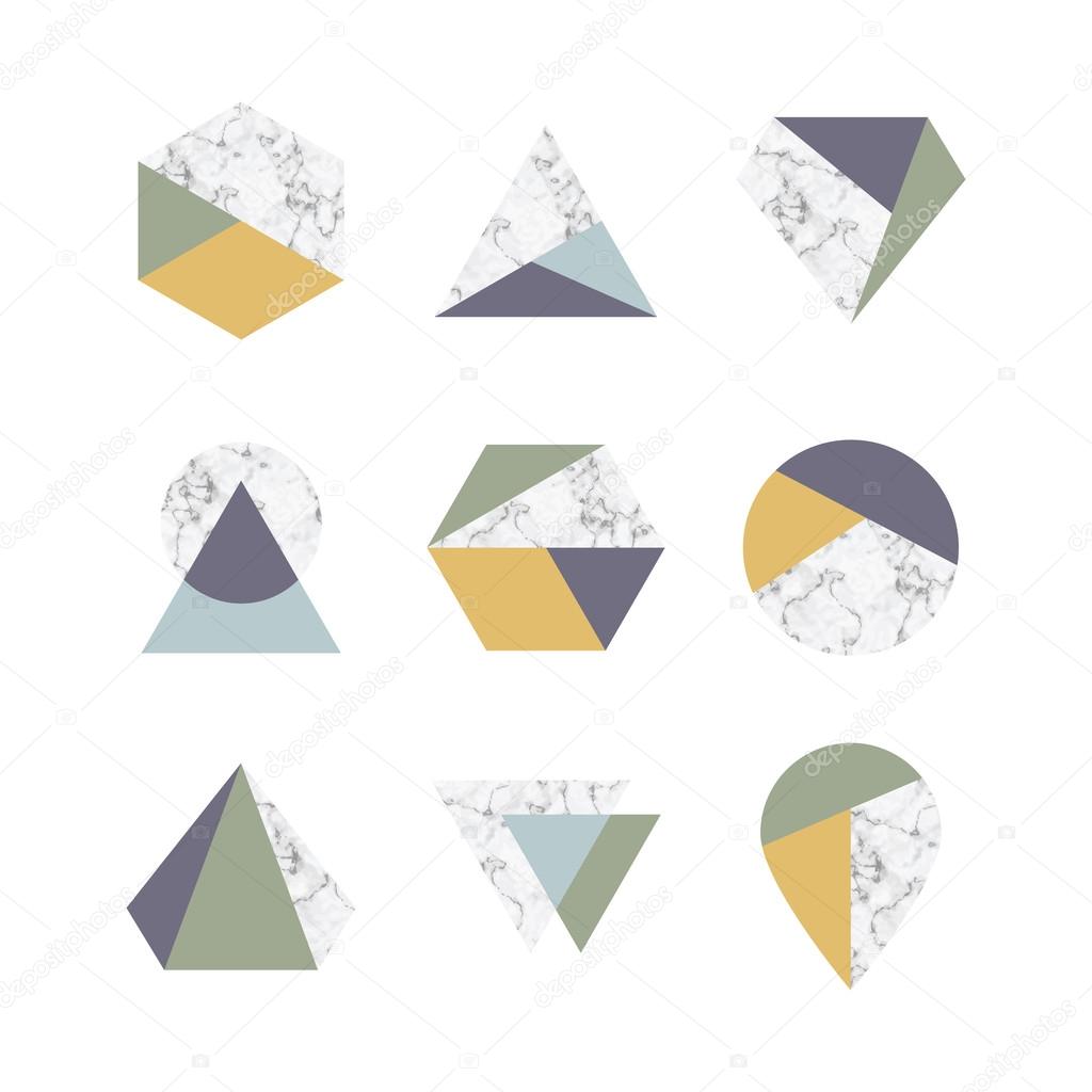 Set of icons, geometric logo with marble texture