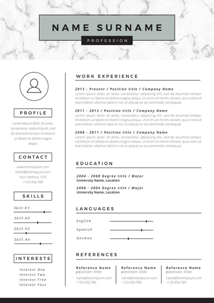 Resume template with marble texture — Stock Vector