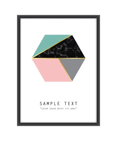 Framed geometric design with marble texture and gold detail — Stock Vector