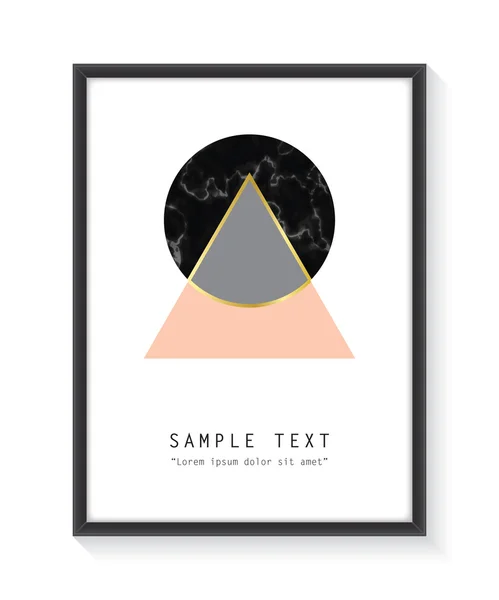 Framed geometric design with marble texture and gold detail — Stock Vector