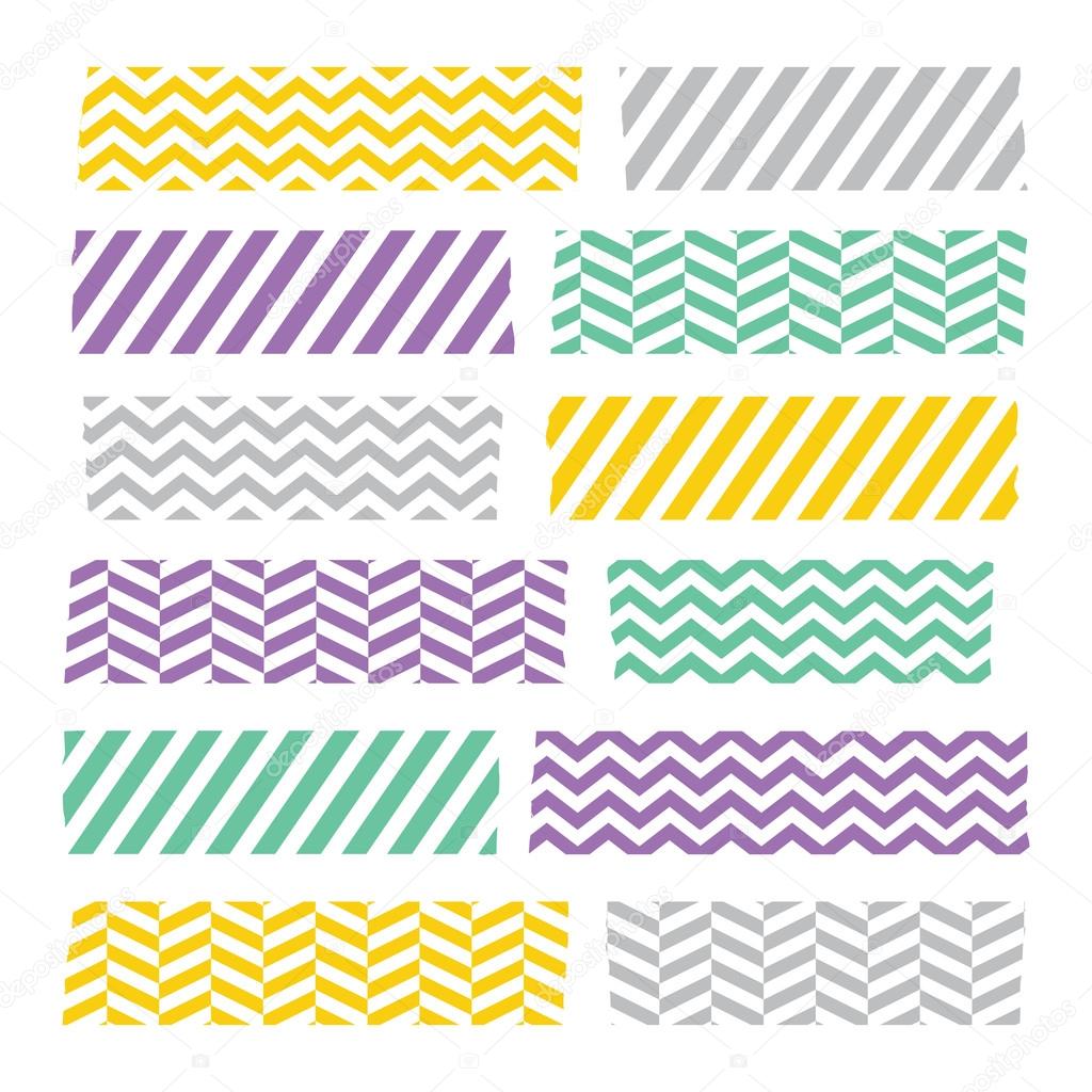 Set of colorful patterned washi tape stripes