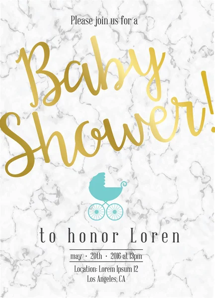 Convite de banho de bebê com detalhes em mármore e ouro — Vetor de Stock