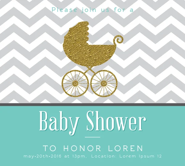 Baby shower uitnodiging met goud detail — Stockvector