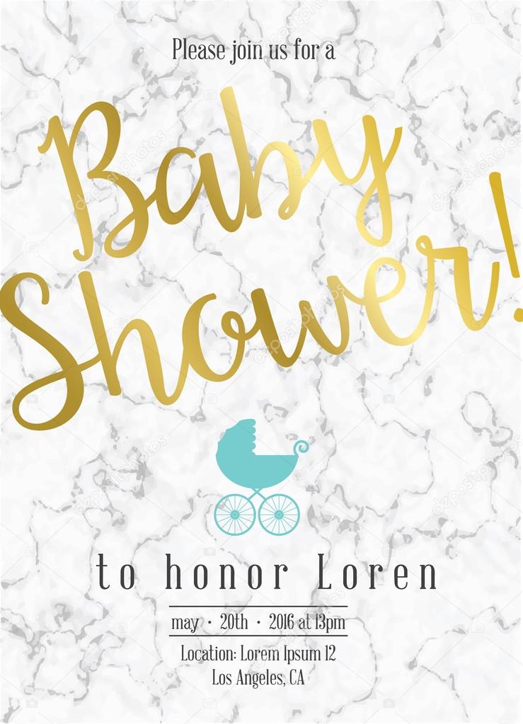 Baby shower invitation with marble and gold detail