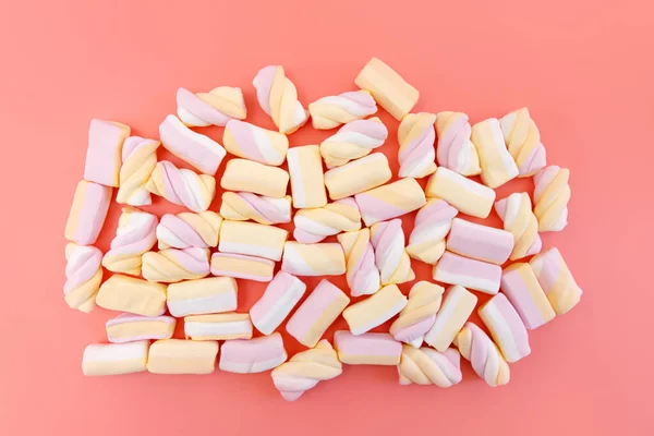 Πολύχρωμο Φόντο Marshmallows Χώρο Αντίγραφο Στο Πάνω Μέρος Κοντινό Πλάνο — Φωτογραφία Αρχείου